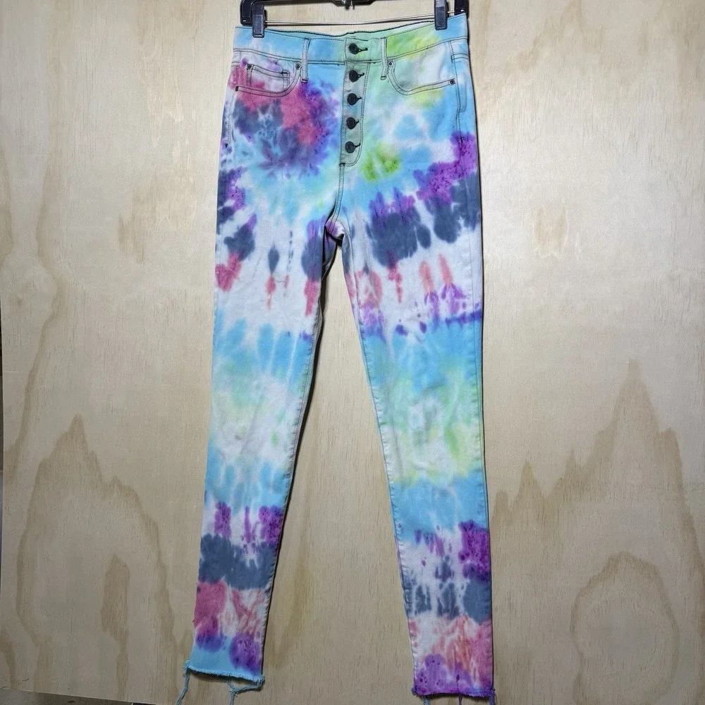 Gap Tie Dye Jeans Womens‎ 28T True Skinny High Rise Raw Hem Stretch Unique